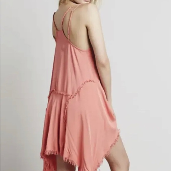 Free People Intimately Boho Shredded Raw Hem Slip Dress Coral sands Sz S NWT! - Picture 9 of 9